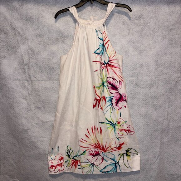 Tommy Bahama Dress Womens L White Floral Linen Halter Beach Resort Vacation - Picture 1 of 8